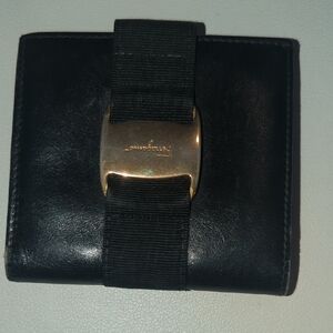 Salvatore Ferragamo Black Leather Wallet with Gold Accent